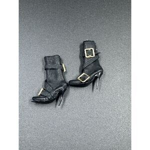 Faux Leather Black Barbie Doll Boots Spike heel Gold Buckles Model Muse Shoes